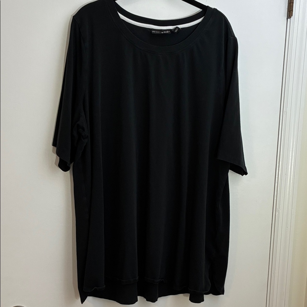 QVC Attitudes by Renee Washed Cotton Crew Neck Top Black 2X